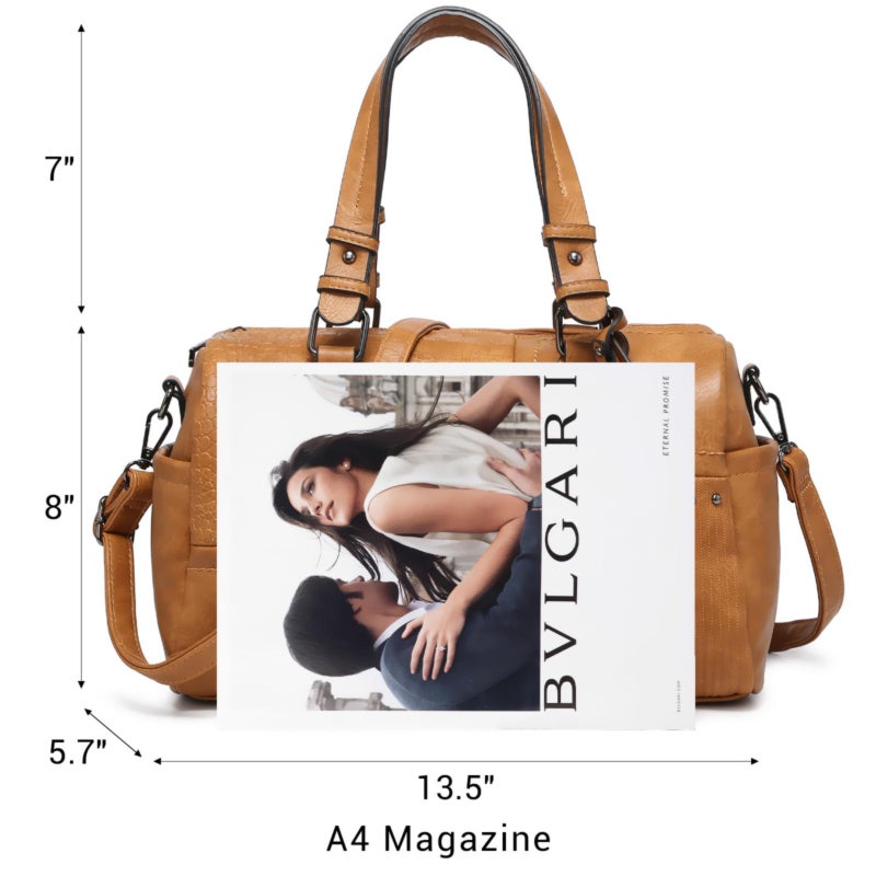 Dasein Women Soft Vegan Leather Barrel Bags Large Hobo Top Handle Work Totes Satchel Handbags Shoulder Purse (Tan) - Image 3