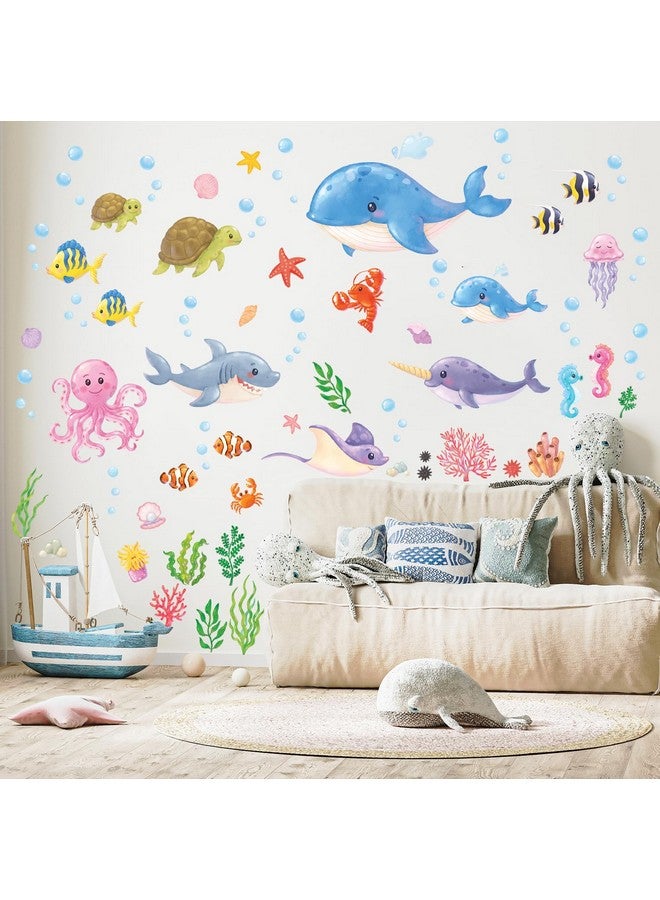 Decowall Ds12-8081 Under The Sea Wall Stickers Ocean Fish Seaweed Decals Sea Turtle Jellyfish Removable For Kids Baby Bedroom Nursery Living Room Art Home Décor Bathroom Decoration Beach Seagrass - Image 2