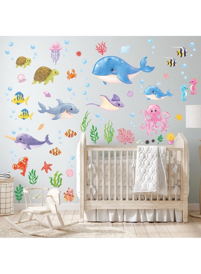 Decowall Ds12-8081 Under The Sea Wall Stickers Ocean Fish Seaweed Decals Sea Turtle Jellyfish Removable For Kids Baby Bedroom Nursery Living Room Art Home Décor Bathroom Decoration Beach Seagrass - Image 3
