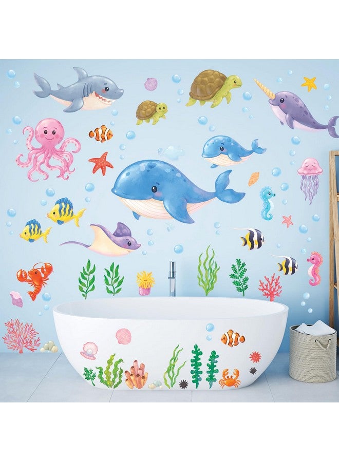 Decowall Ds12-8081 Under The Sea Wall Stickers Ocean Fish Seaweed Decals Sea Turtle Jellyfish Removable For Kids Baby Bedroom Nursery Living Room Art Home Décor Bathroom Decoration Beach Seagrass - Image 1