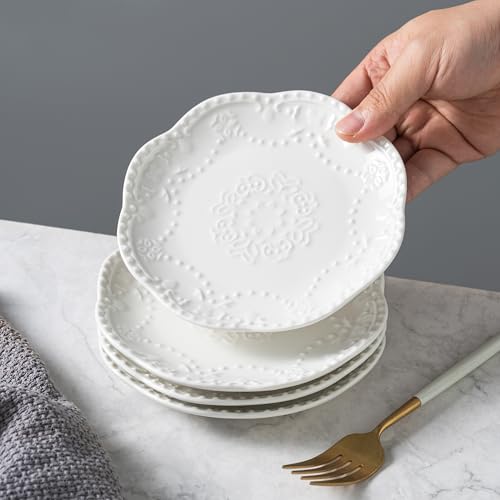 SHIDACHENG White Small Dessert Plates Set of 4,Ceramic Dinner Plates 6 Inch for Appetizer, Fruits, Cake, Salad,Microwave Safe,Christmas Gift - Image 1