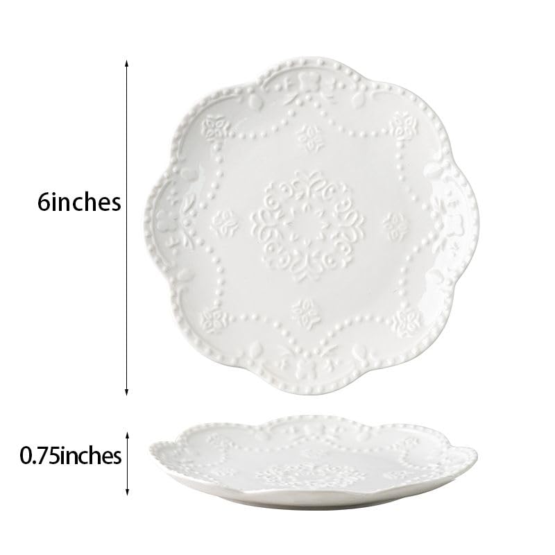 SHIDACHENG White Small Dessert Plates Set of 4,Ceramic Dinner Plates 6 Inch for Appetizer, Fruits, Cake, Salad,Microwave Safe,Christmas Gift - Image 3