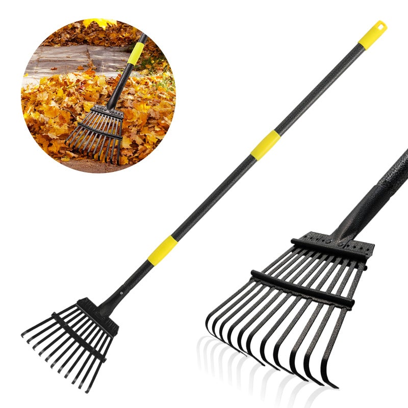 UIABOPZ Leaf Rake, Small Rake for Leaves with 30"-60" Adjustable Long Handle, 11 Tines 8.5" Wide, Metal Rakes Heavy Duty for Lawns, Gardening, Yard, Camping, Shrub, Grass, Bush, Weed, Debris - Image 1
