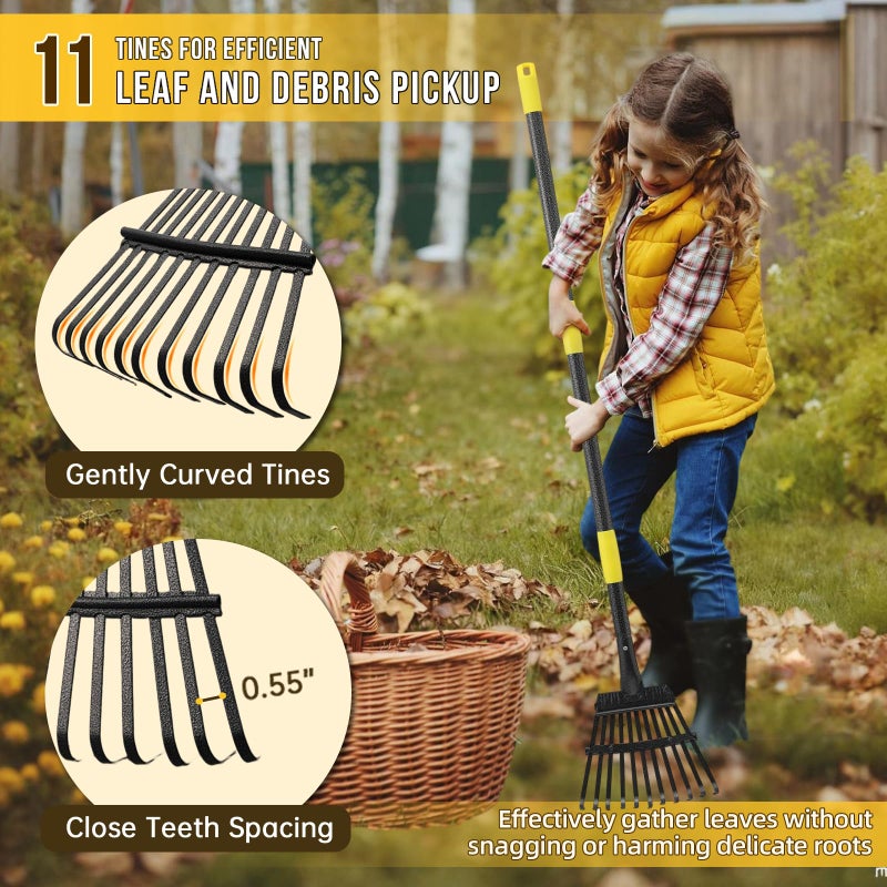 UIABOPZ Leaf Rake, Small Rake for Leaves with 30"-60" Adjustable Long Handle, 11 Tines 8.5" Wide, Metal Rakes Heavy Duty for Lawns, Gardening, Yard, Camping, Shrub, Grass, Bush, Weed, Debris - Image 5