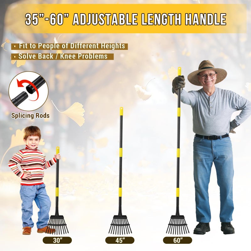 UIABOPZ Leaf Rake, Small Rake for Leaves with 30"-60" Adjustable Long Handle, 11 Tines 8.5" Wide, Metal Rakes Heavy Duty for Lawns, Gardening, Yard, Camping, Shrub, Grass, Bush, Weed, Debris - Image 3