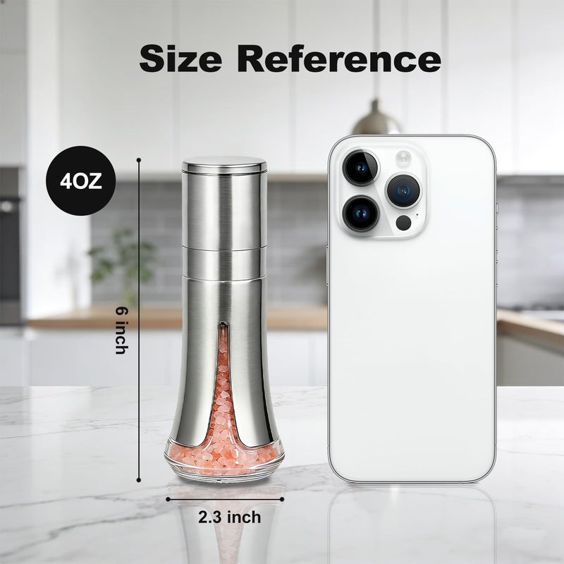 Aelga Salt and Pepper Grinder Set - Manual Pepper Mill with Adjustable Coarseness, Stainless Steel & Glass Salt Grinder Refillable for Kitchen & Dining Table - Image 2