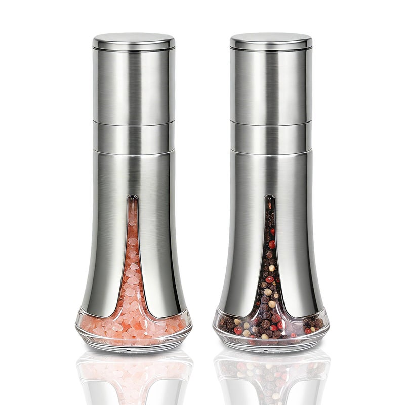 Aelga Salt and Pepper Grinder Set - Manual Pepper Mill with Adjustable Coarseness, Stainless Steel & Glass Salt Grinder Refillable for Kitchen & Dining Table - Image 1