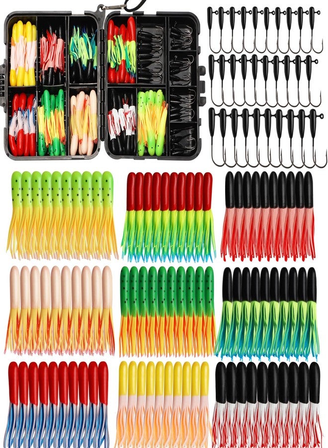 Dovesun 120pcs Crappie Lures with Jig Heads Hooks Kit- Soft Plastic Grubs-Tubes Bait 90Pcs 0.8g 1.4g 1.75g 30Pcs Crappie Jigs Fishing Lures Kit for Saltwater Freshwater Fishing - Image 1