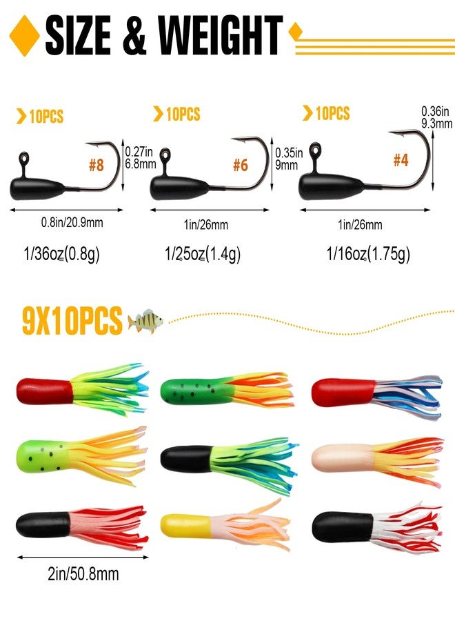 Dovesun 120pcs Crappie Lures with Jig Heads Hooks Kit- Soft Plastic Grubs-Tubes Bait 90Pcs 0.8g 1.4g 1.75g 30Pcs Crappie Jigs Fishing Lures Kit for Saltwater Freshwater Fishing - Image 4