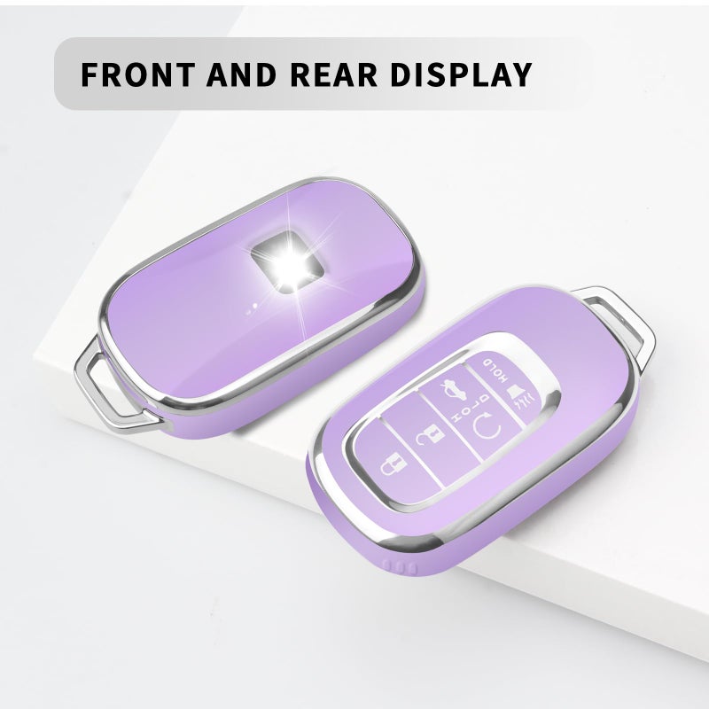 QBUC for Honda Key fob Cover with Keychain,Car Key Case Protector Compatible with Honda Accord Civic HRV CRV Pilot 5 Buttons Smart Remote Key (purple) - Image 3