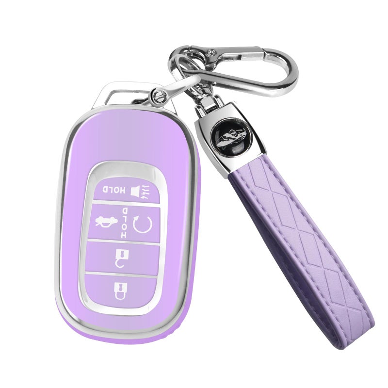 QBUC for Honda Key fob Cover with Keychain,Car Key Case Protector Compatible with Honda Accord Civic HRV CRV Pilot 5 Buttons Smart Remote Key (purple) - Image 1