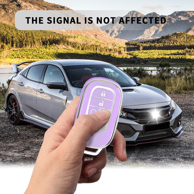 QBUC for Honda Key fob Cover with Keychain,Car Key Case Protector Compatible with Honda Accord Civic HRV CRV Pilot 5 Buttons Smart Remote Key (purple) - Image 4