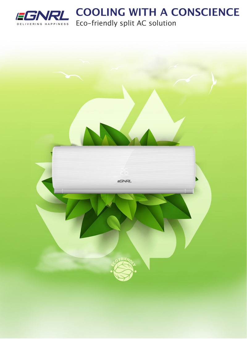 EGNRL - 18000 BTU T3 Rotary Split AC White R410a - 4 Way Air Flow, Golden Fin | Sleep Mode & Timer Function & Auto Restart | Remote Included 1.5 Ton White EG18T3 - Free 5 Year Compressor Warranty - Image 1