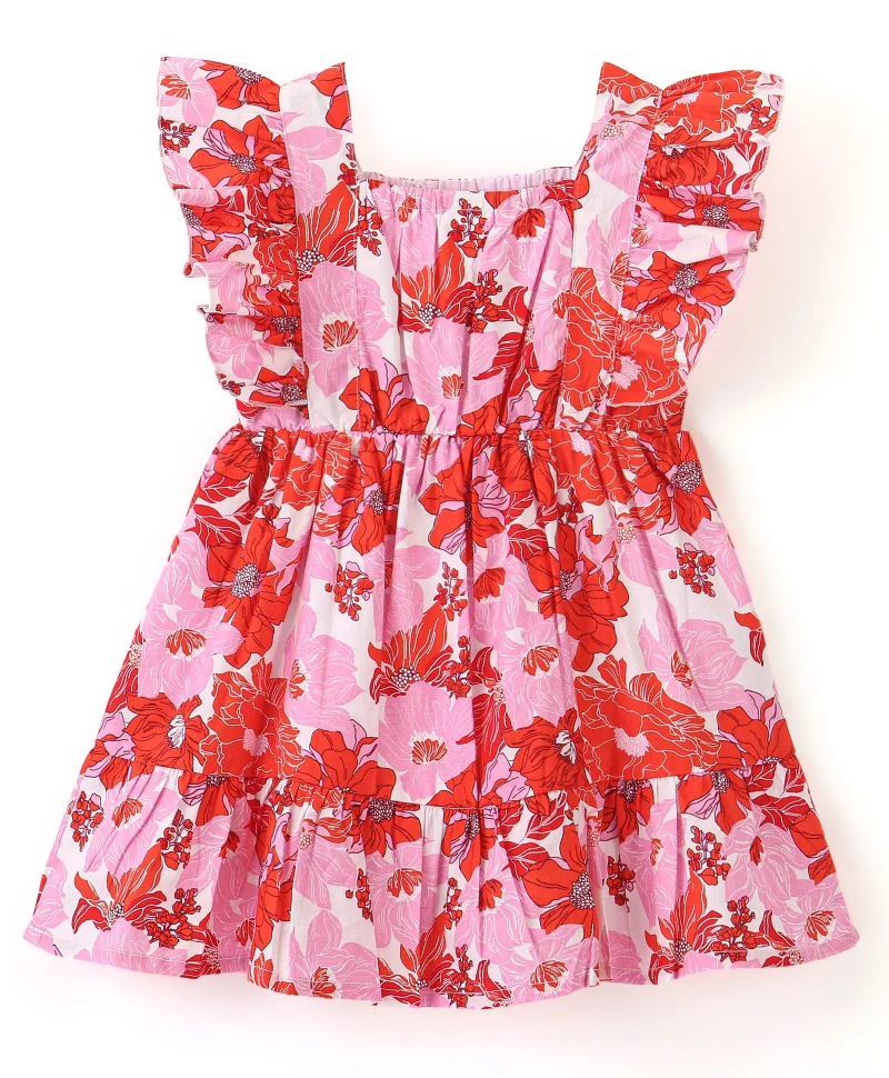 بيبي هاج بيبي هاغ فستان قطني محبوك بدون أكمام مع طبعة وردية - وردي وأحمر