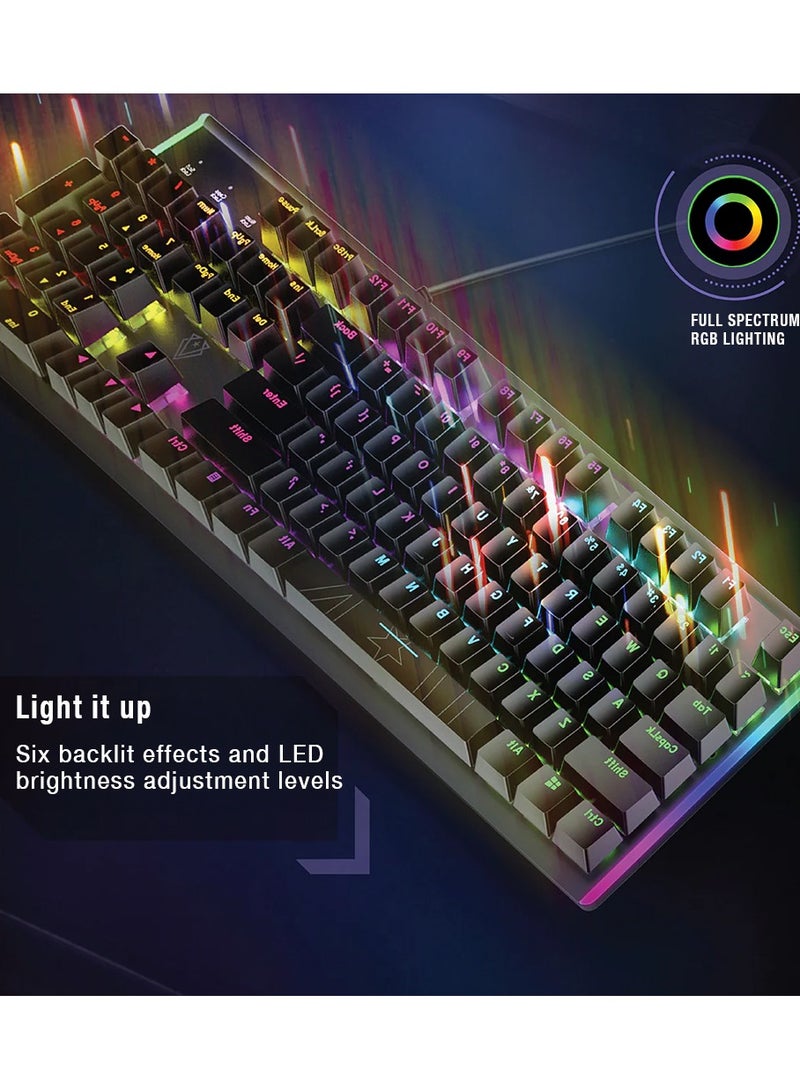 VERTUX High Performance Mechanical Gaming Keyboard with RGB Backlight. Blue Mechanical Keys for Faster Tactical Response.100% All-key Anti Ghosting. 6 Rainbow light effect, VERTUX Comando - Black - Image 3