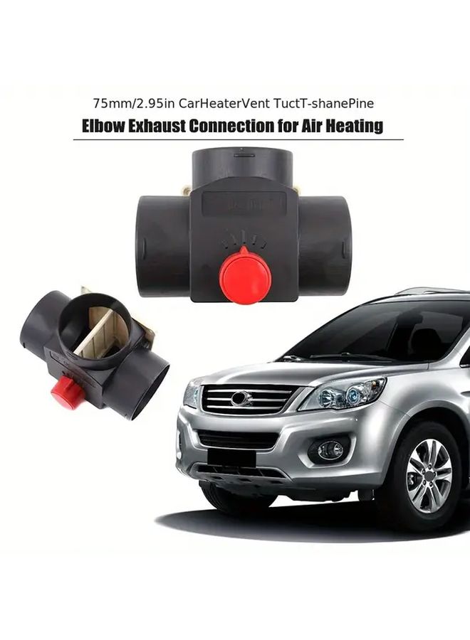 Black 5 Position Adjustable 75mm T Shaped Elbow Duct Valve Connector For Diesel Air Heater - Image 1