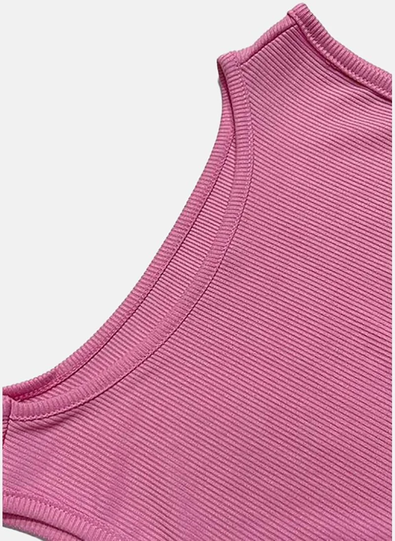 YUNIQEE Pink Striped Sleeveless Top & Skirt