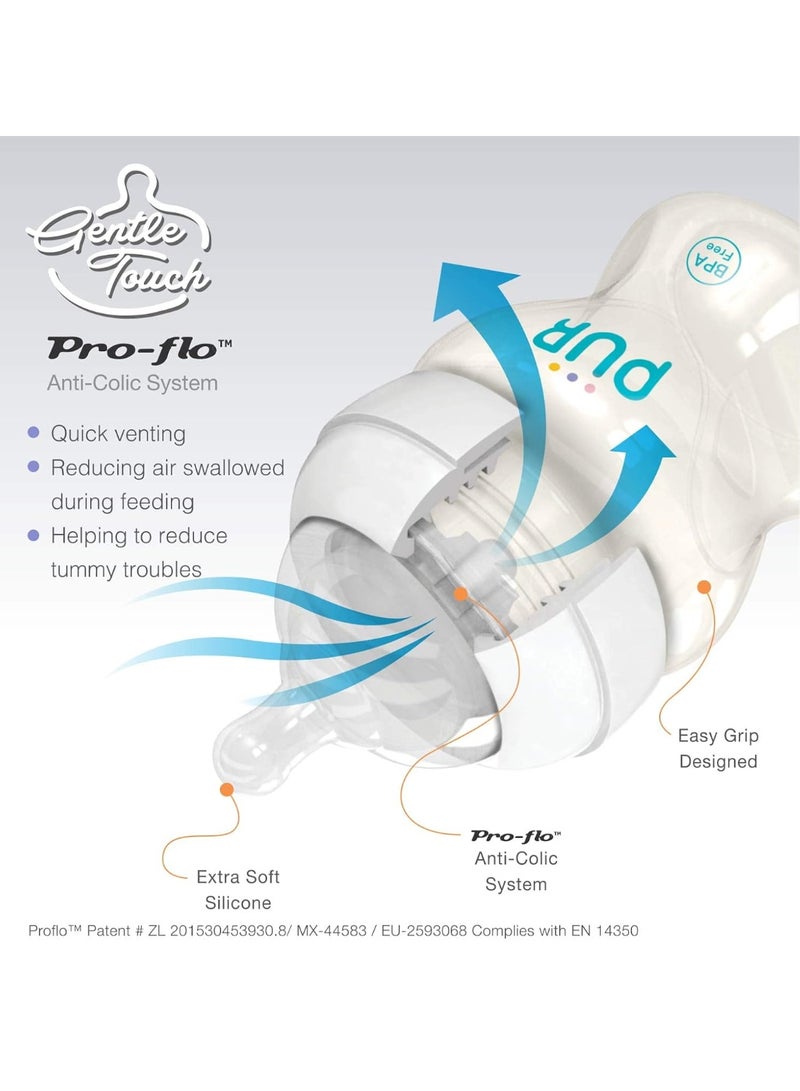 Pur 3-pack Advanced Plus wide neck baby bottle set - 150ml - medical silicone nipple + Pro-Flo anti-colic system (BPA free) - Image 3