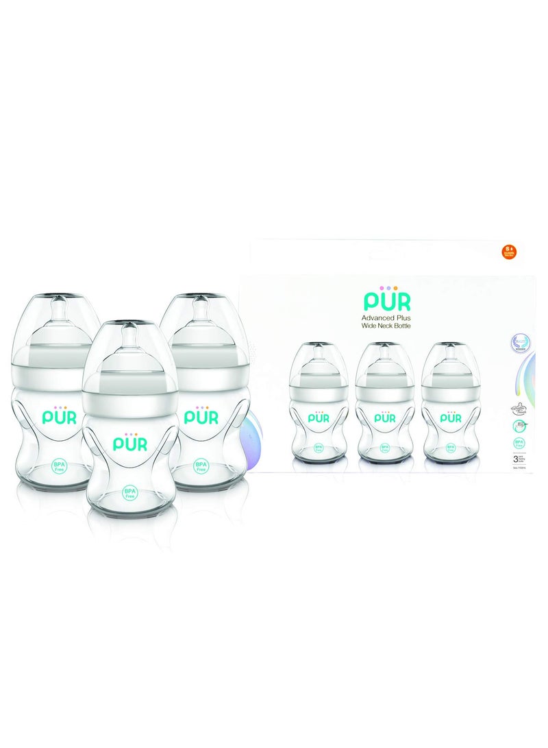 Pur 3-pack Advanced Plus wide neck baby bottle set - 150ml - medical silicone nipple + Pro-Flo anti-colic system (BPA free) - Image 4