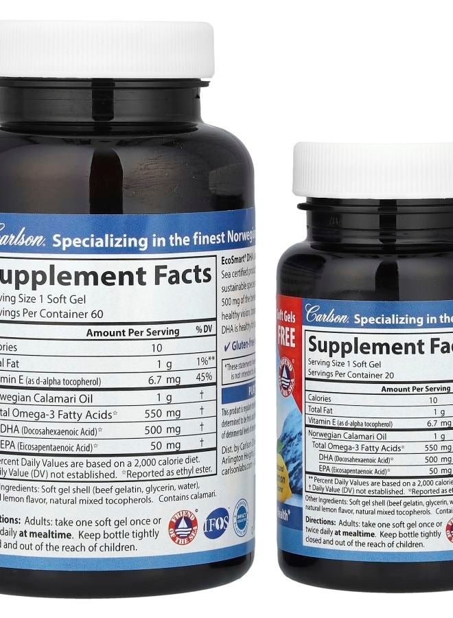 Carlson EcoSmart® DHA Natural Lemon 500 mg 60 Soft Gels + 20 Soft Gels - Image 2