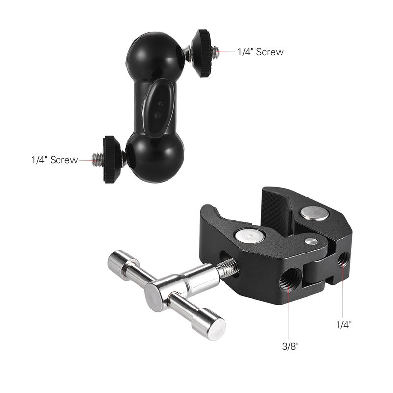 Dual Ballhead Arm Super Clamp Mount Multi-functional Double Ball Adapter for DSLR Camera Monitor LED Video Light External Mic - Image 3