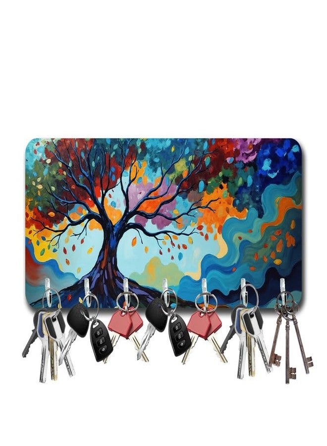 MyTees Wooden Magnetic Key Hanger for Fridge with Multiple Hooks. Digitally Printed Keys Hanger. Magnetic Key Holder for Home/Office Decor, Key Holder for Kitchen Décor. Design- Mountain Tree - Image 2