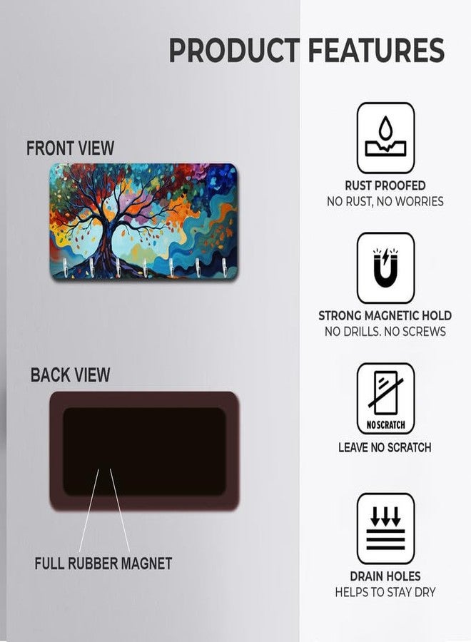 MyTees Wooden Magnetic Key Hanger for Fridge with Multiple Hooks. Digitally Printed Keys Hanger. Magnetic Key Holder for Home/Office Decor, Key Holder for Kitchen Décor. Design- Mountain Tree - Image 3