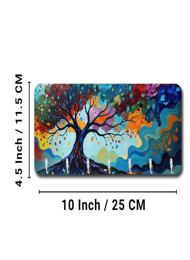 MyTees Wooden Magnetic Key Hanger for Fridge with Multiple Hooks. Digitally Printed Keys Hanger. Magnetic Key Holder for Home/Office Decor, Key Holder for Kitchen Décor. Design- Mountain Tree - Image 5