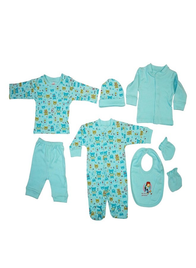 aRIC Clothing set for Baby Boy & Girl |1 Nightsuit |1 top & Bottom |1 Pair Mitten |1 Bib |1 Cap |1 Jacket cotton Baby Cloth (Pack of 7 Item) (Light Blue, 0) - Image 1