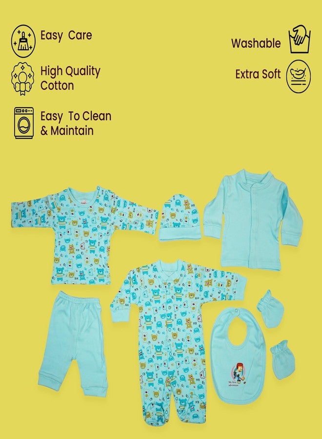 aRIC Clothing set for Baby Boy & Girl |1 Nightsuit |1 top & Bottom |1 Pair Mitten |1 Bib |1 Cap |1 Jacket cotton Baby Cloth (Pack of 7 Item) (Light Blue, 0) - Image 3