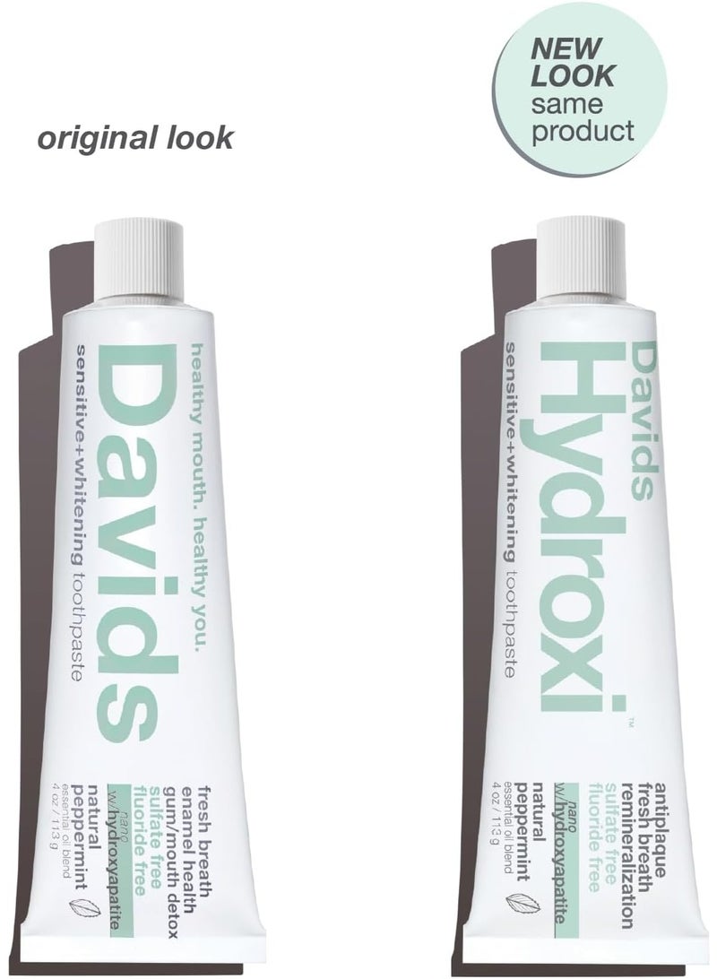 Davids Hydroxi Fluoride Free Nano Hydroxyapatite Toothpaste for Remineralizing Enamel & Sensitive Relief, Whitening, Antiplaque, SLS Free, Natural Peppermint, 4 oz, Made in USA - Image 2