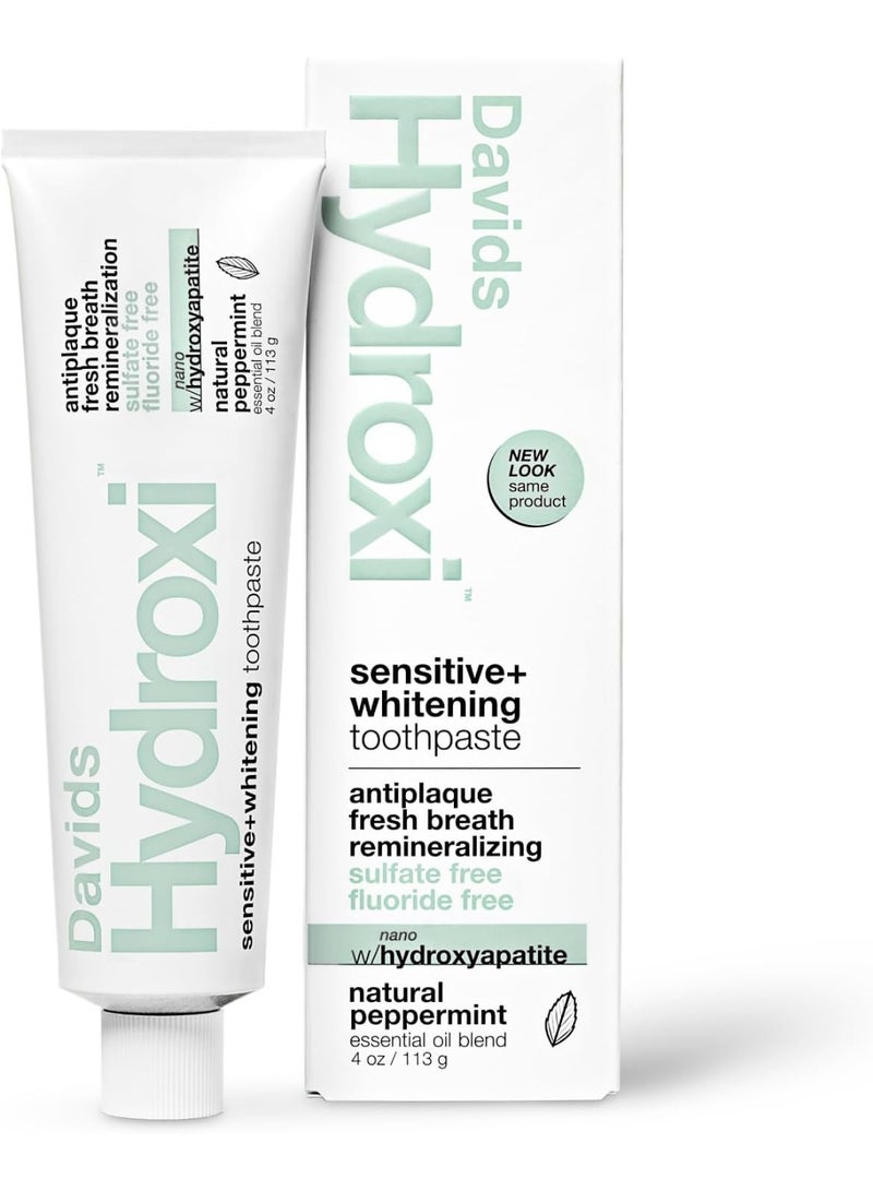 Davids Hydroxi Fluoride Free Nano Hydroxyapatite Toothpaste for Remineralizing Enamel & Sensitive Relief, Whitening, Antiplaque, SLS Free, Natural Peppermint, 4 oz, Made in USA - Image 1
