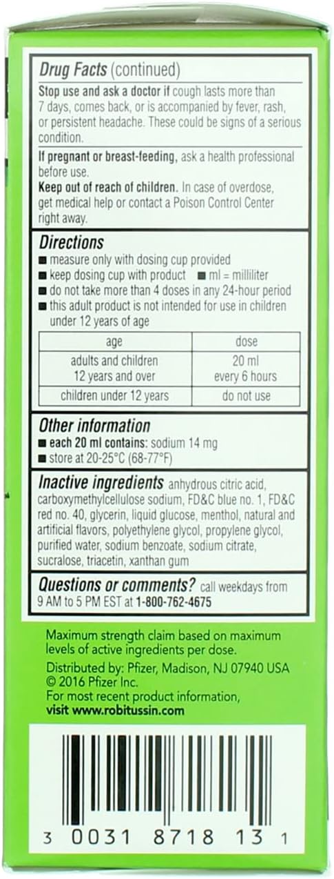 Robitussin روبوتوسين للبالغين شراب السعال الليلي DM بتركيز أقصى 4 أونصات عبوة من 2 - Image 2