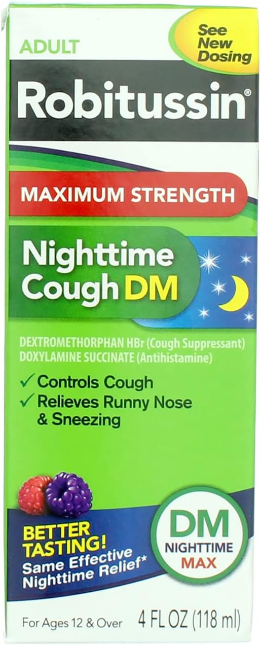 Robitussin روبوتوسين للبالغين شراب السعال الليلي DM بتركيز أقصى 4 أونصات عبوة من 2 - Image 1