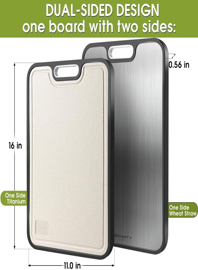 WENGTY Titanium Cutting Boards for Kitchen, Double Sided Food-Grade Pure Titanium&Wheat Straw PP, Non-Toxic, Non-Slip, Dishwasher Safe, Ideal for Meat, Vegetables, Fruit 15.8 x 11'' - Image 4