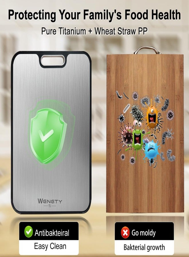 WENGTY Titanium Cutting Boards for Kitchen, Double Sided Food-Grade Pure Titanium&Wheat Straw PP, Non-Toxic, Non-Slip, Dishwasher Safe, Ideal for Meat, Vegetables, Fruit 15.8 x 11'' - Image 2