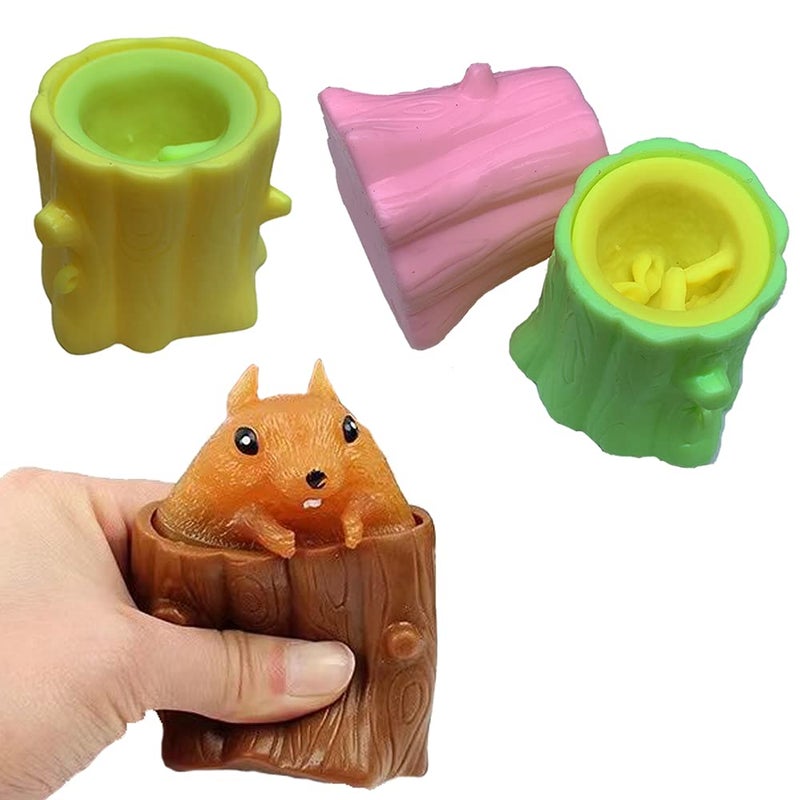 Mimeile Squirrel Squeeze Toys Evil Squirrel Decompression Squirrel Cup Rubber Fidget Toy Interactive 4Pcs Weird Stress Relief Anxiety Autism Funny Jokes Easter Gift Office Game for Baby Kid Adult Toddler - Image 3