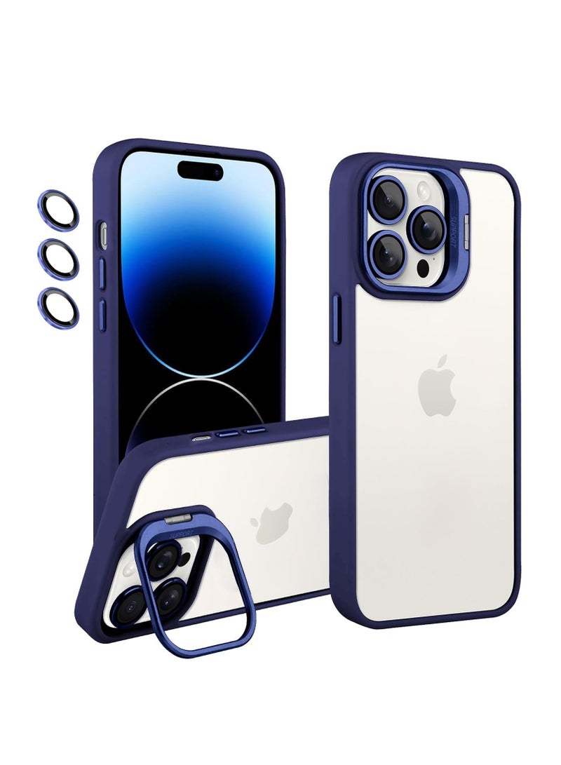 Case with Silicone Edges, TPU Back, Built-in Kickstand and Camera Lens Protectors Compatible With Iphone 12 Pro Max (Navy) - Image 1