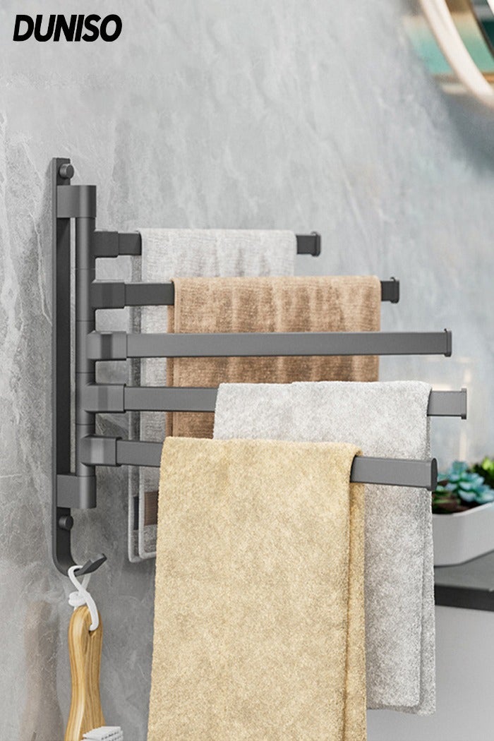 DUNISO Towel Rack，Swivel Towel Bar，Non Perforated Towel Rack with 5 Arms，Sturdy and Durable，Space Saving，for Bathroom, Kitchen - Image 1
