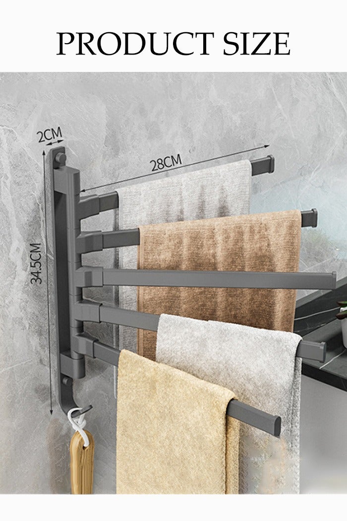 DUNISO Towel Rack，Swivel Towel Bar，Non Perforated Towel Rack with 5 Arms，Sturdy and Durable，Space Saving，for Bathroom, Kitchen - Image 2