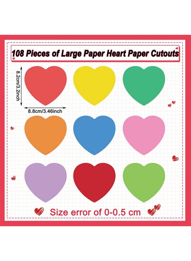 Geyee 108 Pcs Heart Cutouts Paper Heart Bulletin Board Cutouts Assorted Color Heart Shaped Die Cut for Classroom Decor Teachers Kids DIY Craft School Bulletin Board Decorations (3.46 Inch) - Image 2