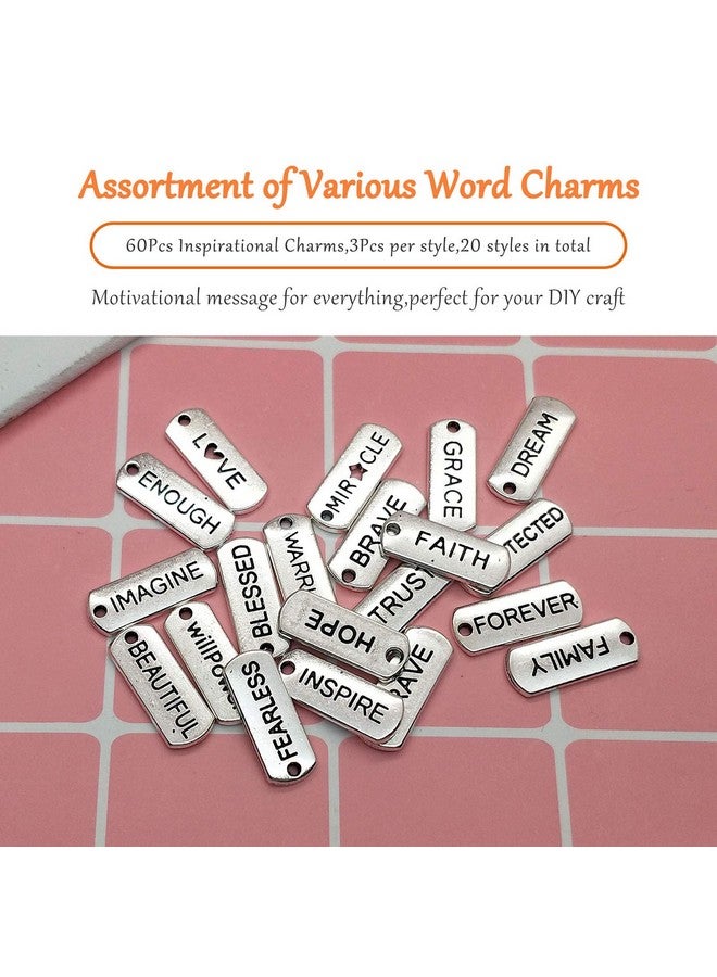 Oubaka 60Pcs Inspirational Charms Pendants For Jewelry Making,Mixed Motivational Words Pendants Beads Charms Diy Craft Supplies Bracelet Charms Bulk For Jewelry Necklaces Bracelet Making Keychains - Image 2