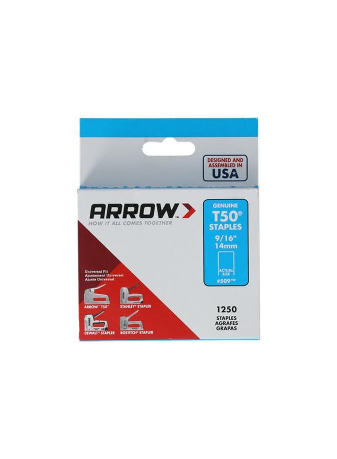 Arrow 1250-Piece 16 Gauge T 50 Universal Fit Wide Crown Staple Wire Set Silver 9/16inch 50924SP - Image 1
