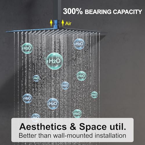 KOJOX Matte Black Ceiling Shower Fixture with 12 Inch Rainfall Shower head and Handheld Head, Bathroom Shower Faucet Set Trim Kit with Mixer Valve - Image 3
