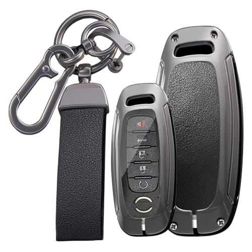 KUNIO Leather Car Key Fob Cover Case Fit for Nissan X-Trail T32 Qashqai J12 Altima Teana Pathfinder Rogue 2022 2023 2024 2025 Key Protective Cover Keychain 3/4/5 Button Key Holder Black-Long Keychain - Image 1