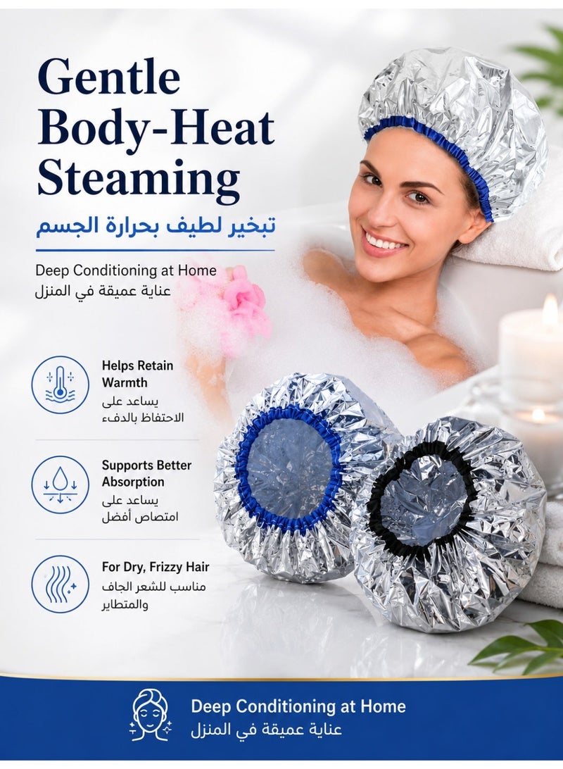 جميل أغطية شعر حرارية قابلة لإعادة الاستخدام للعناية العميقة، مبطنة بورق الألومنيوم لأقنعة الشعر وعلاجات الزيوت، لا تحتاج إلى كهرباء للاستخدام المنزلي والصالونات، قطعتان - Image 4