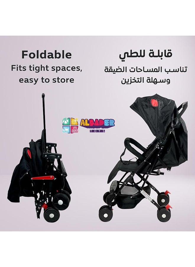 AL BADER Foldable Baby Stroller With Storage Basket And Umbrella For Kids, Adjustable Backseat, Lightweight Travel Strollers for Infants 0 To 36 Months (Black) - Image 5