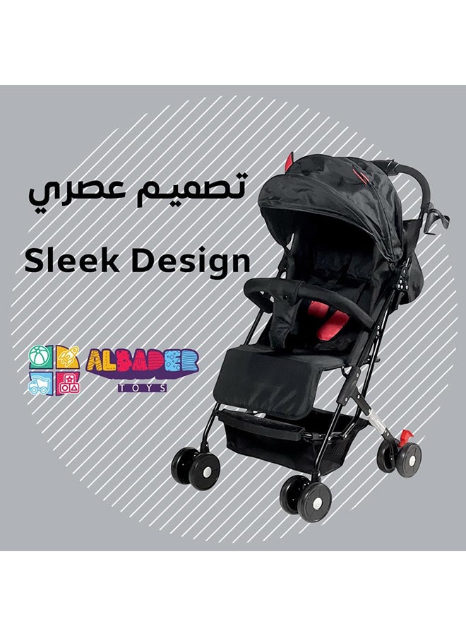 AL BADER Foldable Baby Stroller With Storage Basket And Umbrella For Kids, Adjustable Backseat, Lightweight Travel Strollers for Infants 0 To 36 Months (Black) - Image 3