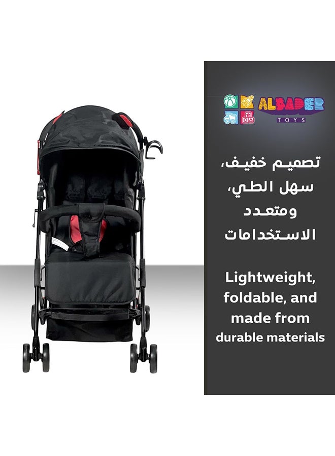 AL BADER Foldable Baby Stroller With Storage Basket And Umbrella For Kids, Adjustable Backseat, Lightweight Travel Strollers for Infants 0 To 36 Months (Black) - Image 4