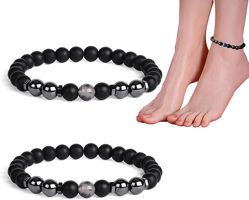 comfrt Anti-Swelling Black Obsidian Slimming Anklets for Women Men, Adjustable Lymphatic Drainage Magnetic Therapy Bracelet Anklet Yoga Beads Anxiety Relief Magnet Anklet (2PCS B) - Image 1